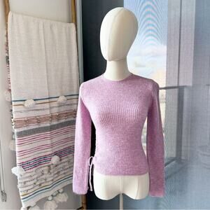 Zara Pink Lilac Side Pleat Crewneck Knit Sweater Women’s Size Small